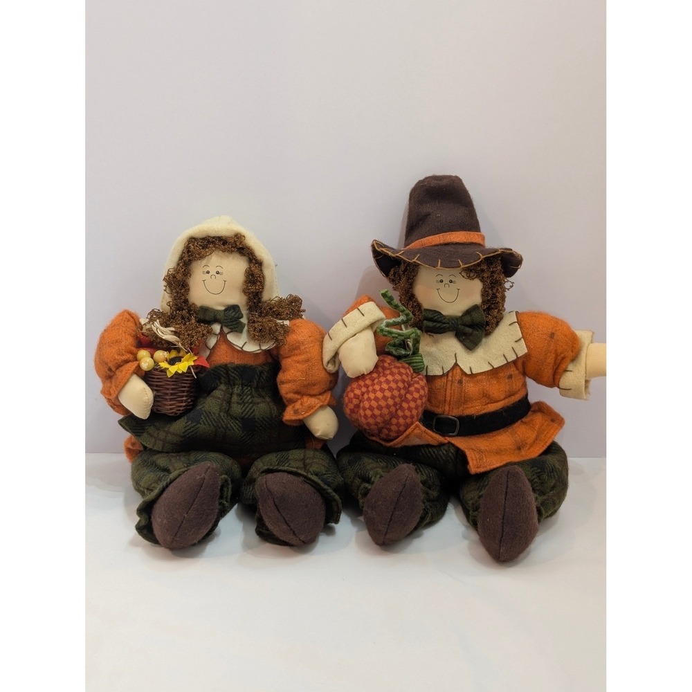 Main Joy Limited Scarecrow Pilgrim Couple Harvest Fall Decor Felt Shelf Sitter